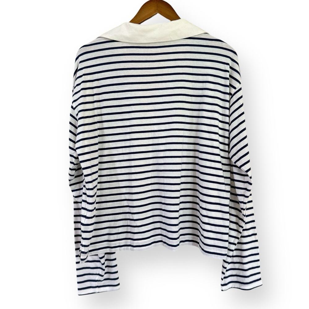 J. Crew Vintage Jersey Johnny-Collar Shirt Navy White Stripe Womens Size Large - Picture 5 of 8